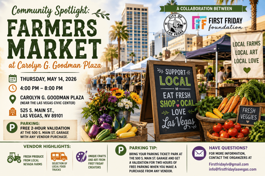 Local vendors and fresh produce at the Las Vegas Farmers Market on Goodman Plaza.